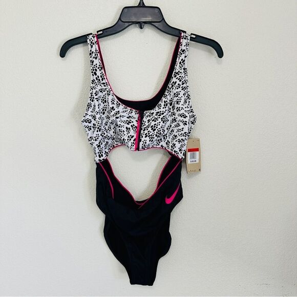 NIKE Swim Party Dots Cutout One Piece Bikini Swimsuit White Women's Size Large - Picture 7 of 11